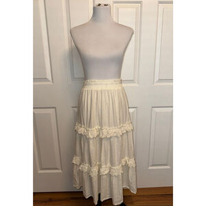 Altar’d State Boho Prairie Tiered Midi Skirt Eyelet Cottagecore Cream Large